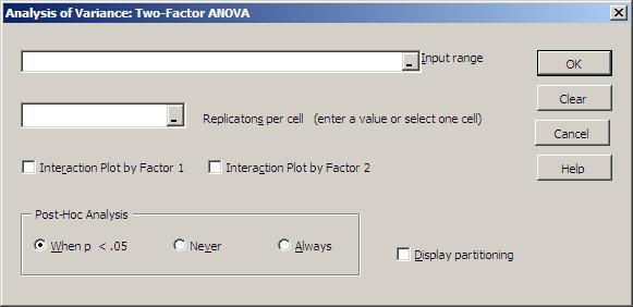 Two Factor ANOVA The data must be in the form shown below.