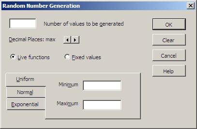 Generate Random Numbers If you specify live functions MegaStat places Excel functions in the specified number of cells. You may recalculate the values by pressing the F9 function key.