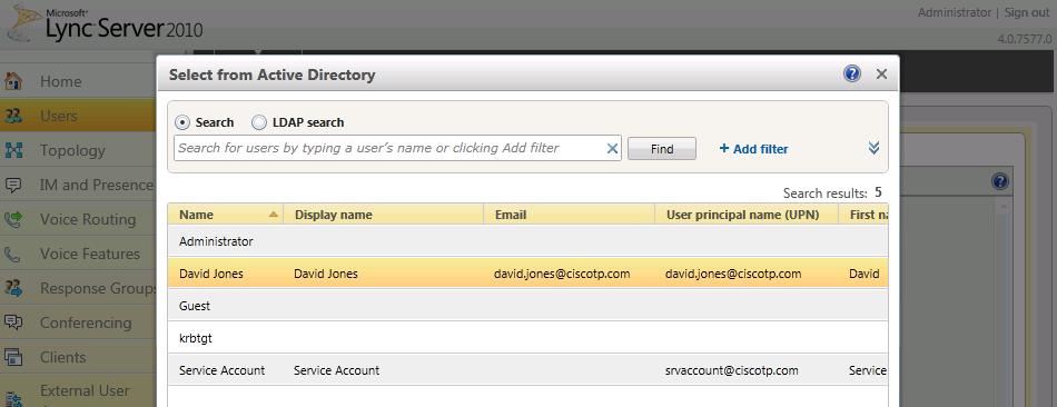Using FindMe for enhanced deployments b. Search for and select the user (in this example, David Jones) Note: to find the user it must already have been defined in Active Directory. c.