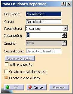 About Enhancement in the Points and Planes Repetition (1/2) New input fields First Point and Curve with contextual menu are added in the Points and Planes Repetition command, to specify the first
