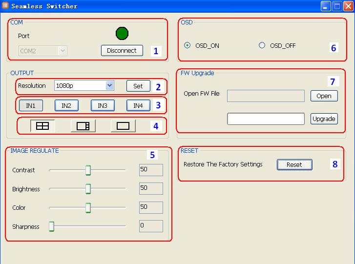 7. PC Controller User Guide Installation The PC controller is an application included on your CD. Just use a cable to connect the PC via RS232 port and copy the Quad multi-viewer.
