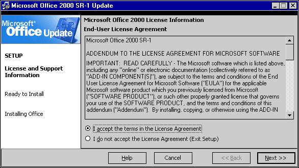 7. Click Update Office to update Office 2000 with SR-1a. See figure 16.
