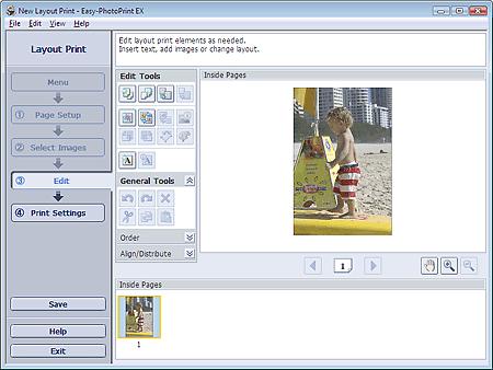 Editing Стр. 131 из 396 стр. Advanced Guide > Printing from a Computer > Printing with the Bundled Application Software > Printing Layout > Editing Editing 1. Click Edit. The Edit screen appears. 2.