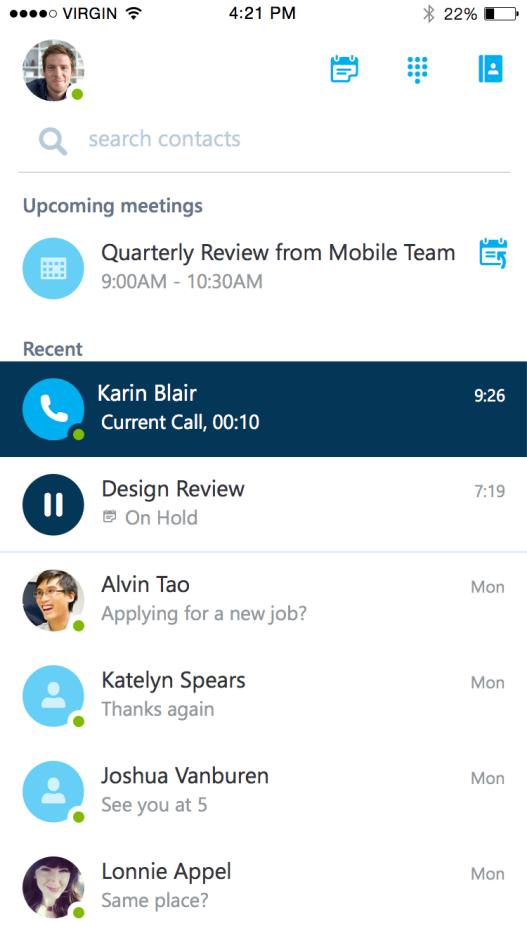 Page 8 Skype for Business for ios Answering a call during a meeting If a call comes in during a meeting, you will see an incoming Skype for Business call screen.