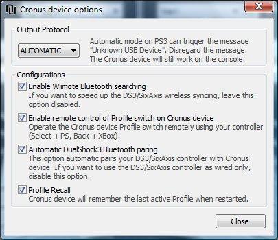 If you do not intend to use Wiimote with Cronus you can disable the option "Wiimote Bluetooth searching" to accelerate the Bluetooth sync with DualShock3 controllers.