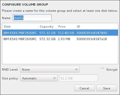 Installation Guide NOTE The configuration dialog does not allow you to specify the size of the volume group's physical extents. The size will always be set to the default value of 4 MiB.