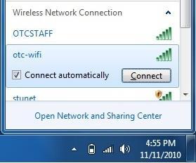 Left-click the otc-wifi network located in the Wireless Network Connection