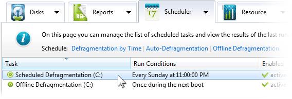 Working with the Scheduled Tasks List All of the tasks scheduled while using the Defrag Wizard or through the Scheduler are available in the list of scheduled tasks.