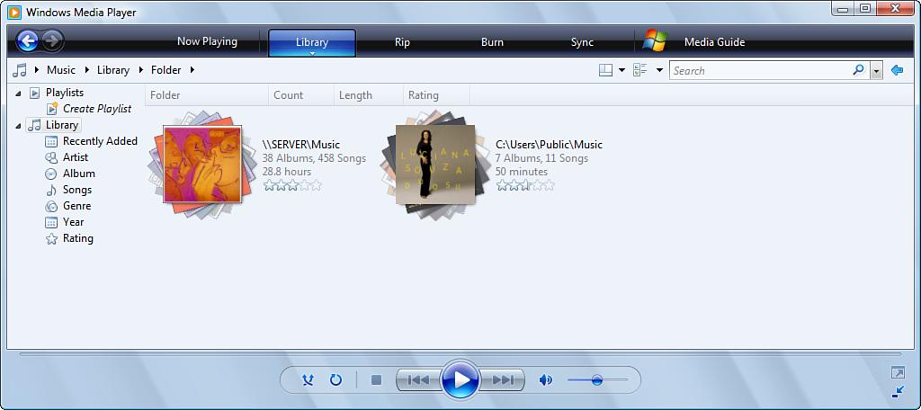 Sharing Videos 201 FIGURE 8.12 Double-click \\SERVER\Music to view the contents of Windows Home Server s Music share in Media Player.