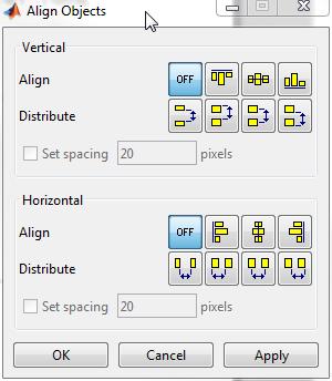 Chapter 8 Real-Time IIR Digital Filters GUI control attributes and layout alignment can be set with the GUIDE pallets shown below A default set