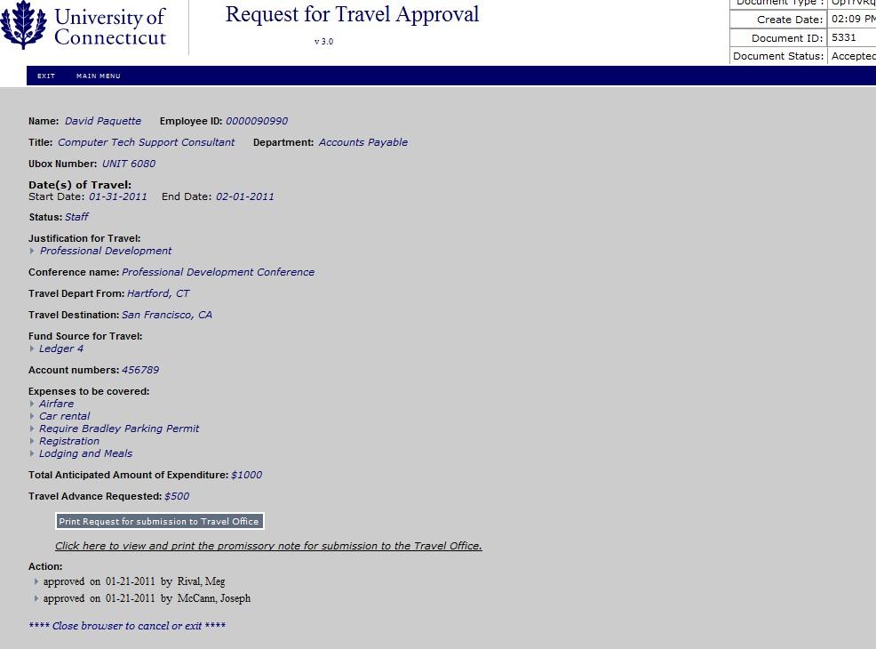 Requesting a Travel Advance If Requesting a Travel Advance, Print out the form AND