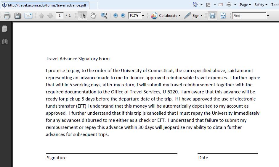 Promissory Note The Travel Advance Signatory Form (promissory note), below, will need
