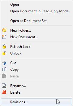 2. Right-click on the name of your document to display this popup menu. 3. Click Revisions.