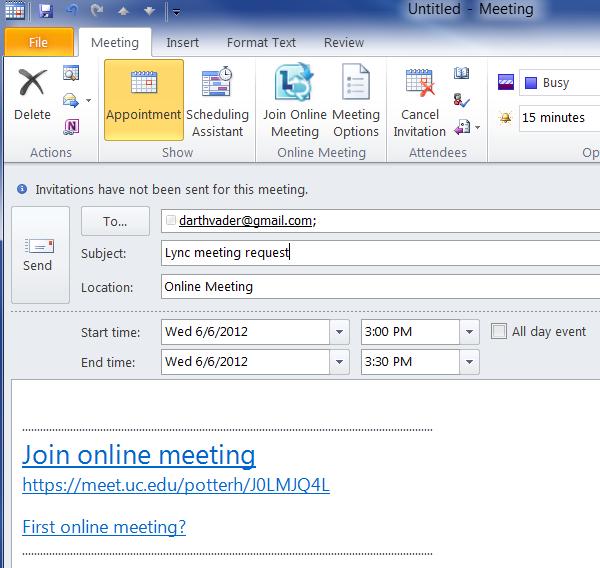 c. The user will receive a message to join an online meeting and in the message body they will see the enclosed: d.