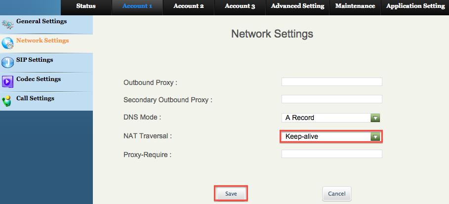2. NETWORK SETTINGS: Select [Account 1] and click on