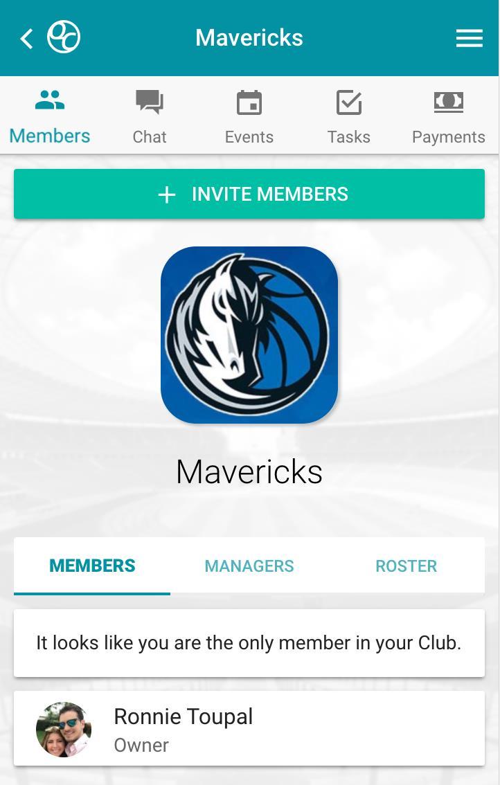 Invite Members A newly created club will have no other members.