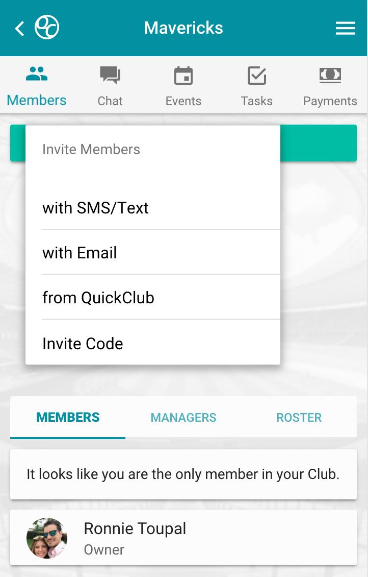Click Invite Members to get a list of different options for inviting