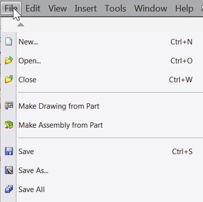 SolidWorks 2014 Tutorial Example: The Insert menu includes features in part documents, mates in assembly documents, and drawing views in drawing documents.