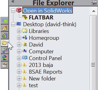 SolidWorks 2014 Tutorial File Explorer File Explorer duplicates Windows Explorer from your local computer and displays: Resent Documents Directories