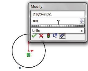 SolidWorks 2014 Tutorial 27) Click a position to create the circle. The activated circle is displayed in blue. Add a dimension. 28) Click Smart Dimension from the Sketch toolbar.