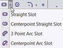The Sketch toolbar is displayed. Utilize the Consolidated Slot Sketch toolbar. Apply the Centerpoint Straight Slot Sketch tool.