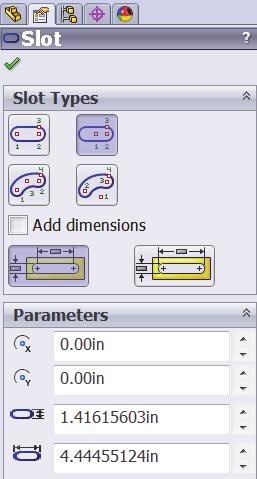 SolidWorks 2014 Tutorial Create the Straight Slot with three points. 145) Click the Origin. This is your first point. 146) Click a point directly to the right of the Origin. This is your second point.