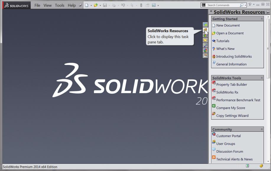 Select the default Part document. Activity: Start a SolidWorks Session Start a SolidWorks 2014 session. 1) Click Start from the Windows Taskbar. 2) Click All Programs.