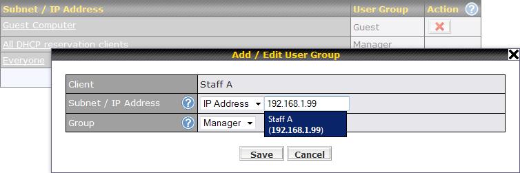 15 QoS 15.1 User Groups (This section applies only to Peplink Balance 380, 390, 580, 710 and 1350.) LAN and PPTP clients can be categorized into three user groups - Manager, Staff, and Guest.