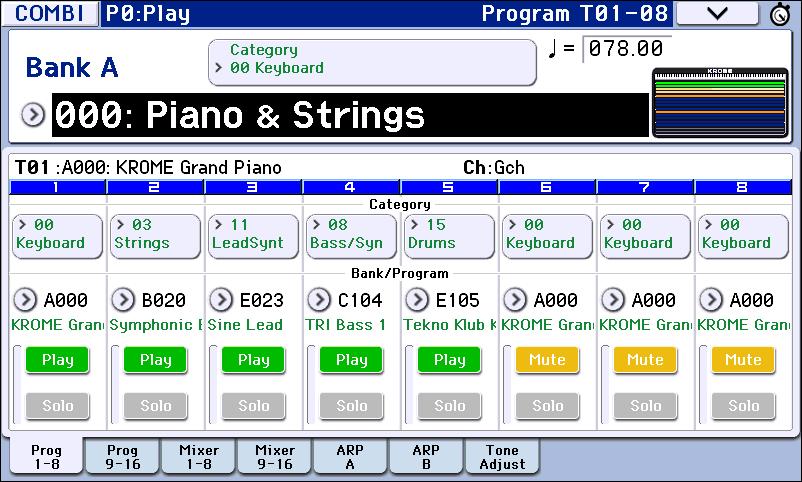 Drum Track function If the Global P1: MIDI MIDI Basic page MIDI Clock parameter is set to External MIDI, External USB, or set to Auto and MIDI Clock messages are being received, the display will