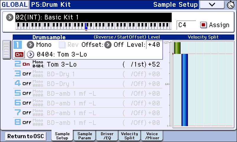 If you want to edit the OSC2 drum kit of a double drums program, press the Jump to Drum Kit Edit button from the P2: OSC/Pitch OSC2 Setup page.