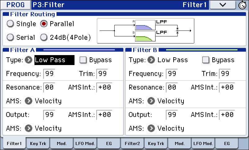 Playing and editing Programs Using Filters The filters allow you to diminish or emphasize specified frequency areas of the sound.