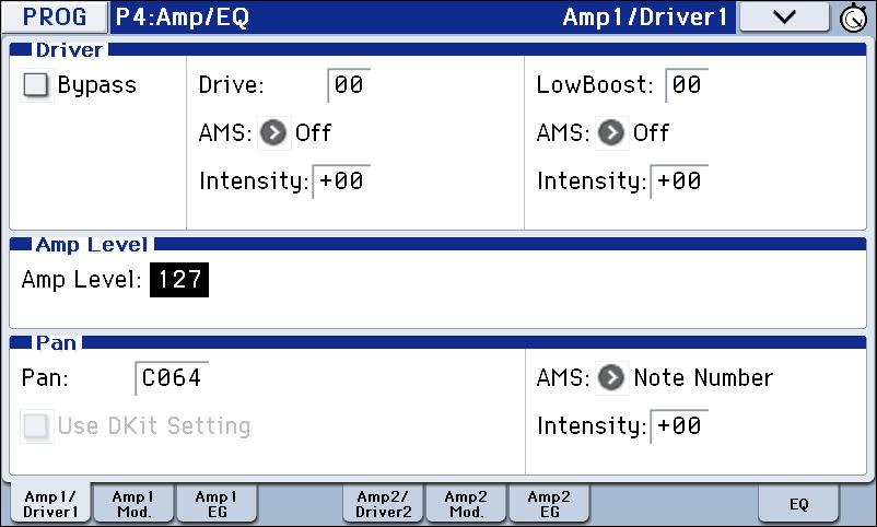 Playing and editing Programs 40 Using the Amp section The Amp section includes controls for volume, pan, and the driver circuit.