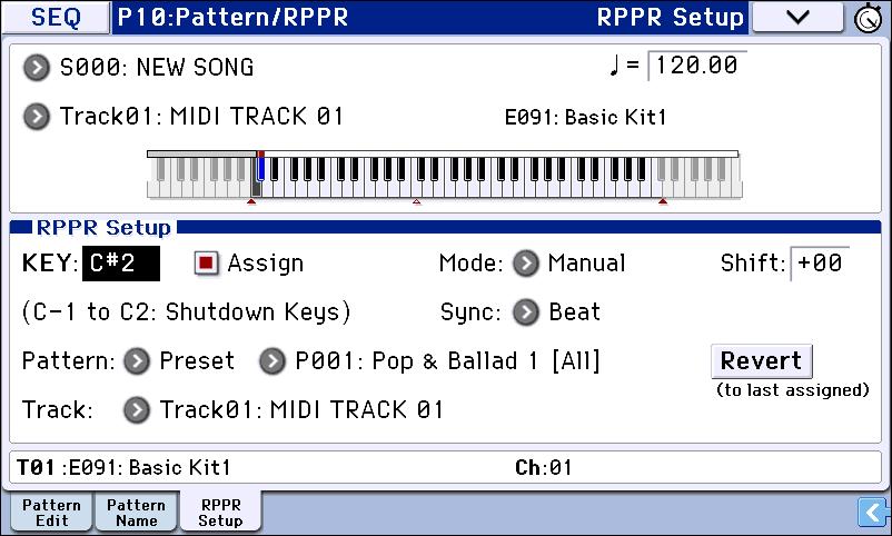 Creating an RPPR pattern Creating RPPR data Creating an RPPR pattern RPPR stands for Realtime Pattern Play/Recording, and is a function that lets you assign pattern data to each key, and then play