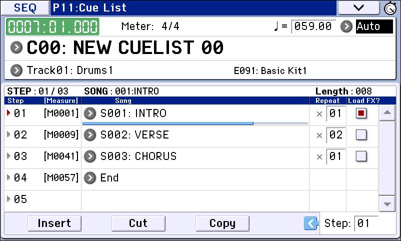 Creating songs (Sequencer mode) Creating and playing a Cue List A cue list allows you to play multiple songs in succession.