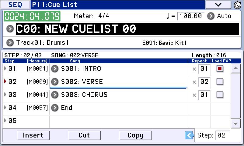order and the number of repetitions for each section. You can then edit the cue list to efficiently try out different structures for your song.