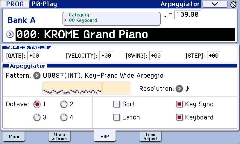 Arpeggiator function Using knobs 1 4 to control the arpeggiator You can control the arpeggiator by pressing the SELECT button to select ARP and then turning knobs 1 4.