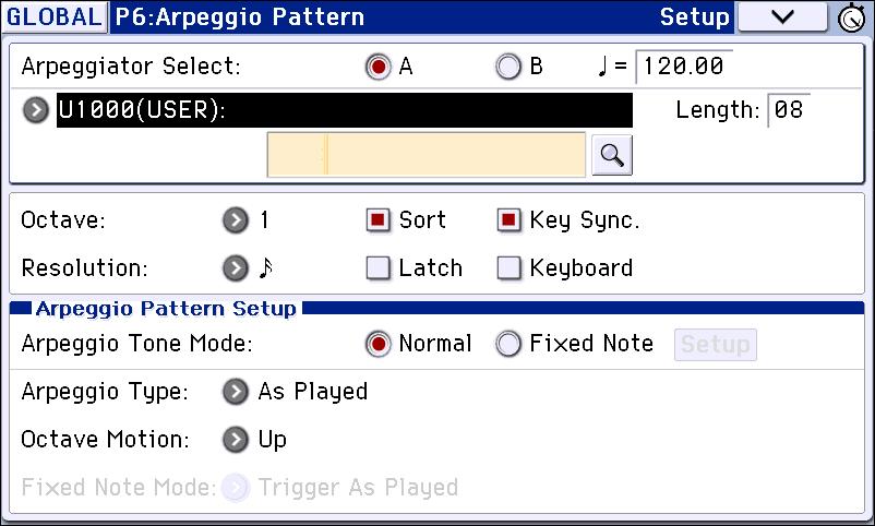 Using the arpeggiator while you play Linking the arpeggiator to programs or combinations Notes from any MIDI channel that is assigned to a timbre will trigger the arpeggiator.