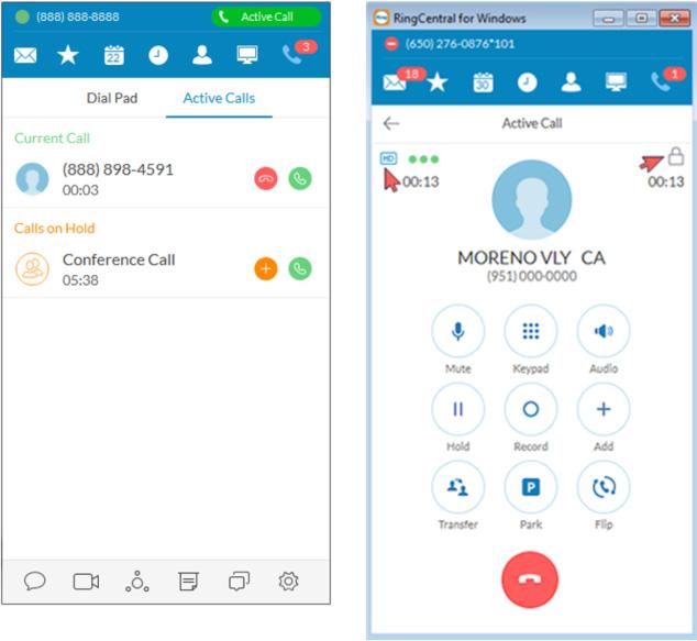 RingCentral for Desktop Call Management 22 Call Management Call Management features display of a Current Call and a Call on Hold.
