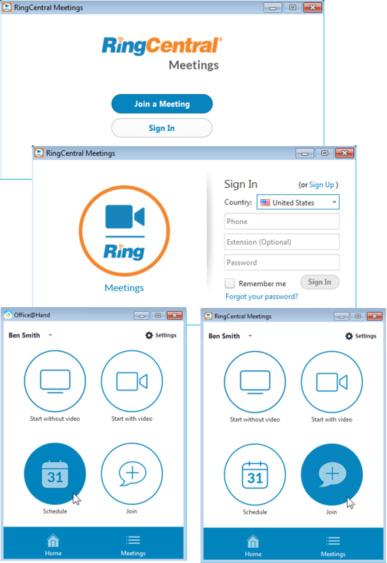 RingCentral for Desktop Launch an Online Meeting 32 Launch an Online Meeting You can hold an online video meeting at any time using RingCentral Online Meetings and start it directly from RingCentral