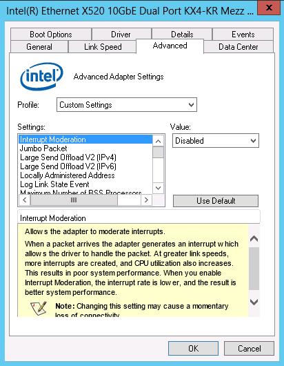 A.6 Configuring Intel X520 adapter properties Adapter properties for the Intel X520 NDIS adapter can be set in the traditional Windows Server adapter properties window in the Advanced
