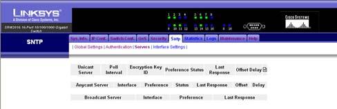 SNTP Tab - Servers On the Servers screen, you can see a list of servers and their settings. Unicast Server Unicast Server. Displayed here is the IP address of the unicast server. Poll Interval.