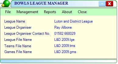 Date: 24-June -11 Page 2 of 15 The Luton and District League files names are: L&D 2009.lge, L&D 2009.gms and L&D 2009.tms These files are small, just a few Kbytes.
