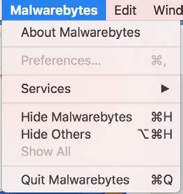 Click on the Malwarebytes icon to launch the following screen directly below the menu bar. Descriptions of the settings are shown below as well.