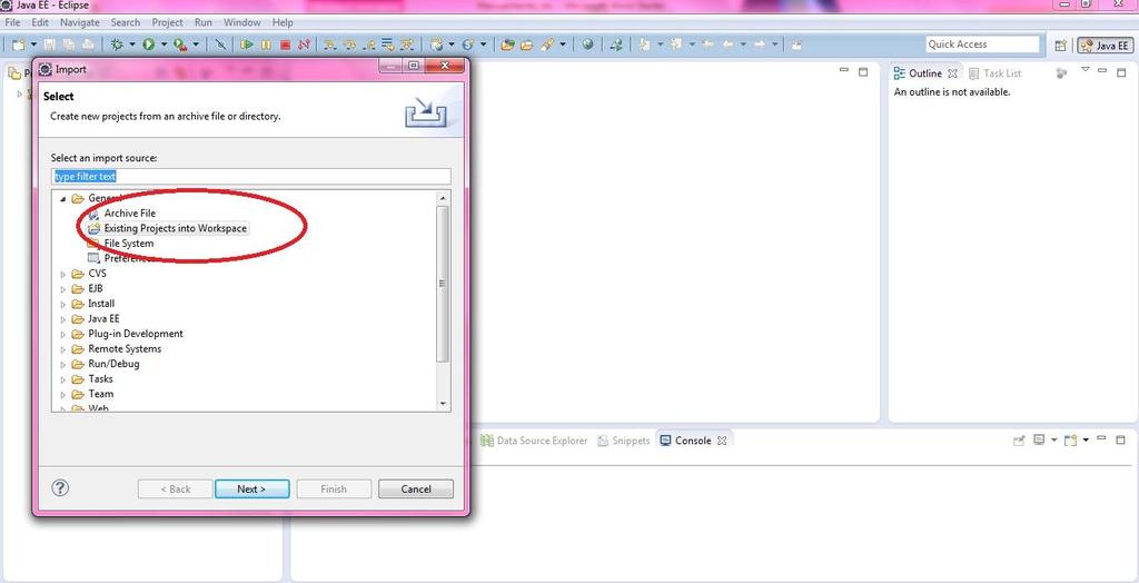 Figure 2. Import a software project in Eclipse User can click on Import Existing Projects into Workspace Next Figure 3.