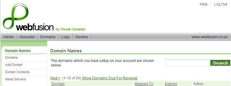 The Domains Tab The Webfusion Reseller Guide Managing your Reseller Account The domain tab enables you to control the domains within your account including mapping and name server details.