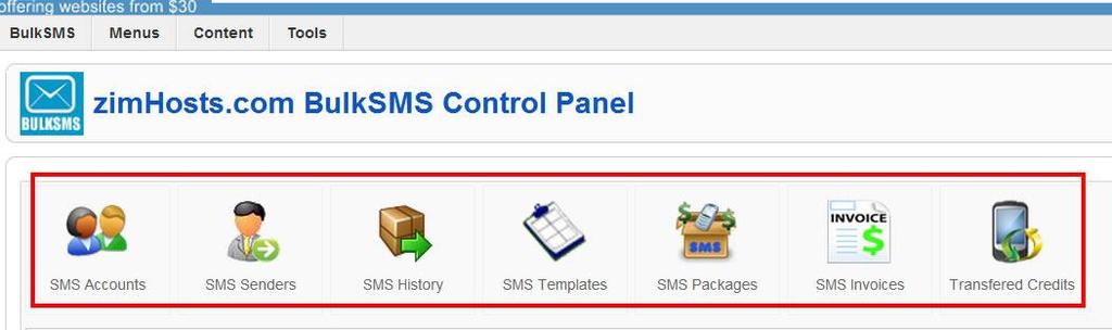The BulkSMS cpanel in the backend has several features that you can edit Only you the administrator can see