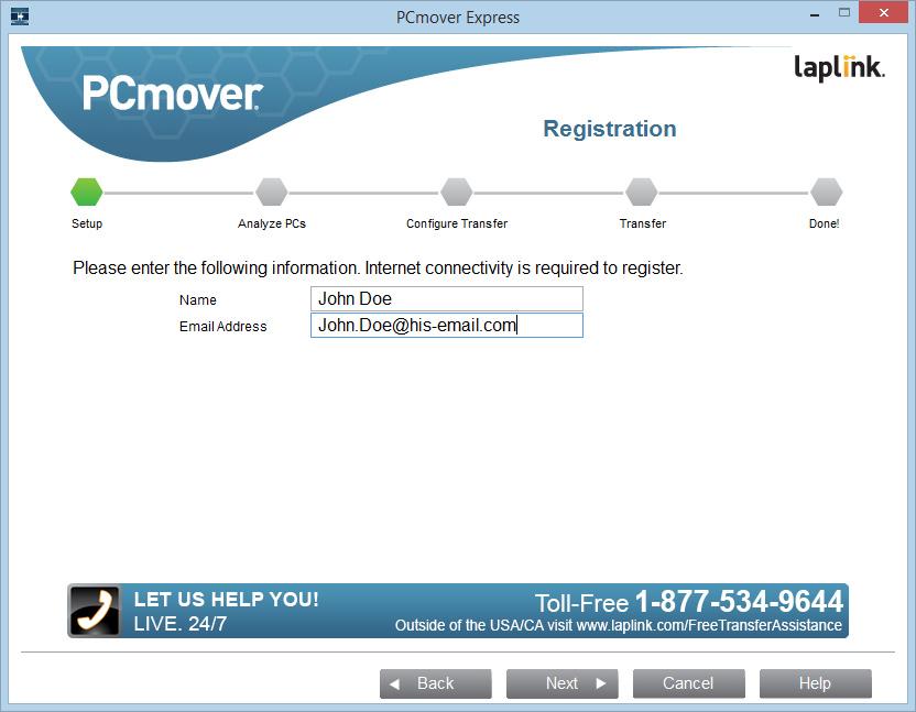 Registration - Internet Connectivity Required Start PCmover on your new PC.