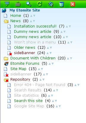 3. The Site Tree Pane The tree pane shows all the pages of your site. Folders represent groups of pages; clicking the folder icon shows you the pages in that group.