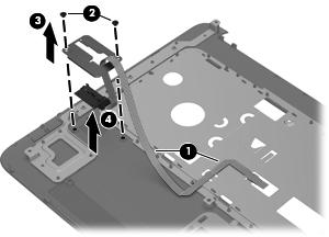 3. Remove the fingerprint reader board bracket (3), board (4), and cable.