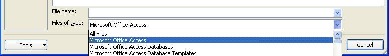 Modify the file format in the Creating Databases section NB If you create a file to use on an older version of Access, it is a